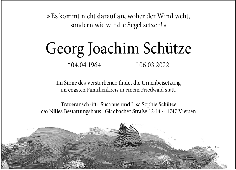  Traueranzeige für Georg Joachim Schütze vom 19.03.2022 aus Rheinische Post