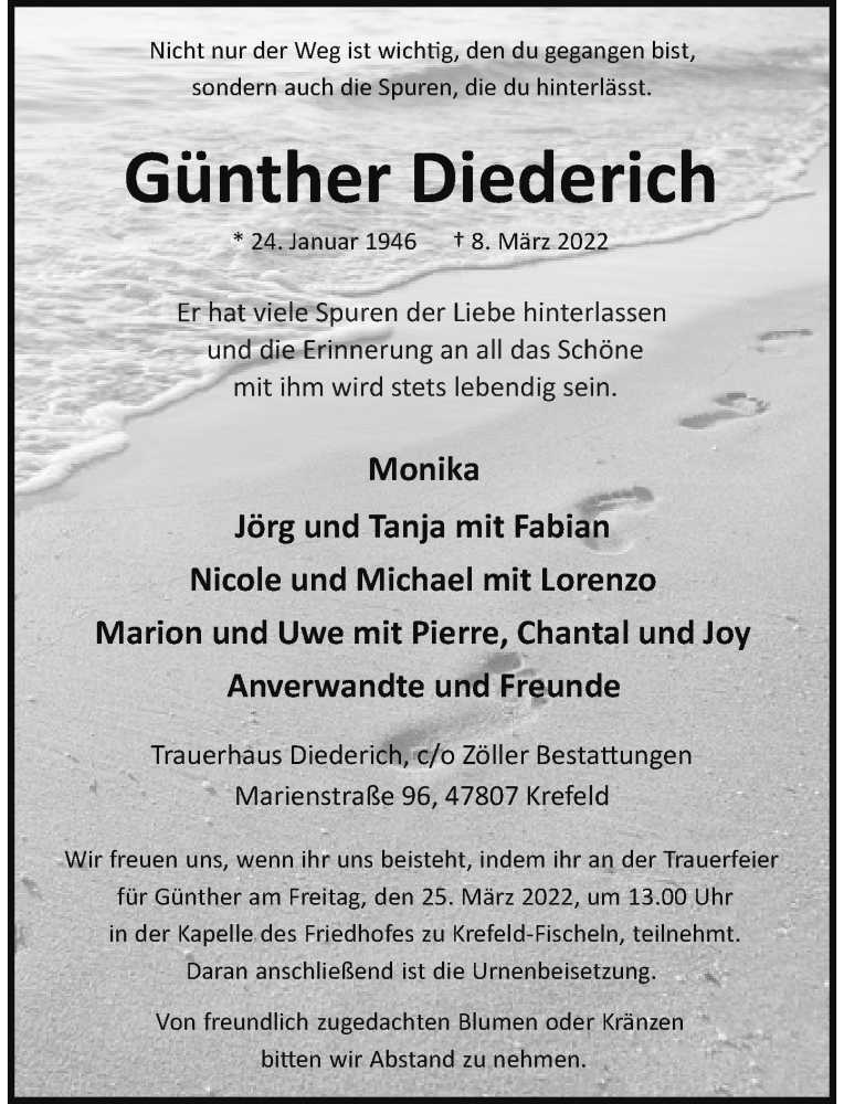  Traueranzeige für Günther Diederich vom 19.03.2022 aus Rheinische Post