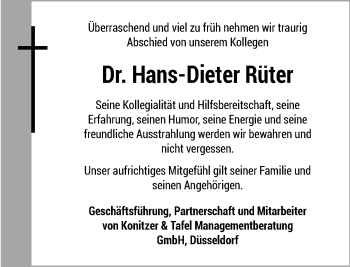 Traueranzeige von Hans-Dieter Rüter von Rheinische Post
