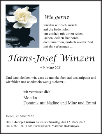 Traueranzeige von Hans-Josef Winzen von Rheinische Post