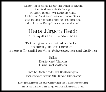 Traueranzeige von Hans Jürgen Bach von Rheinische Post