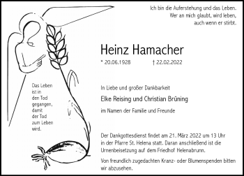 Traueranzeige von Heinz Hamacher von Rheinische Post