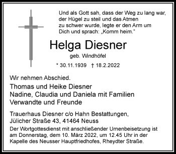 Traueranzeige von Helga Diesner von Rheinische Post