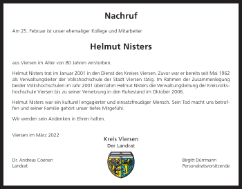 Traueranzeige von Helmut Nisters von Rheinische Post