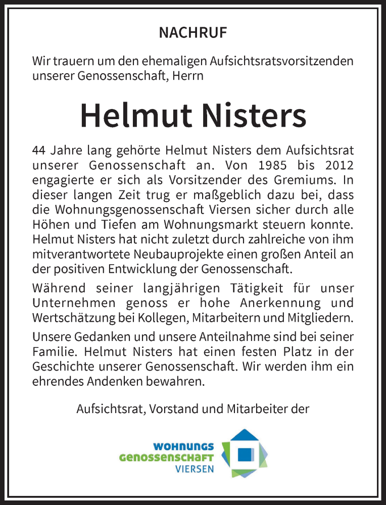 Traueranzeige für Helmut Nisters vom 12.03.2022 aus Rheinische Post