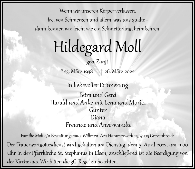 Traueranzeige für Hildegard Moll vom 30.03.2022 aus Rheinische Post
