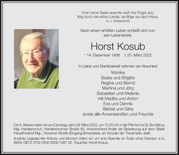 Traueranzeige von Horst Kosub von Rheinische Post