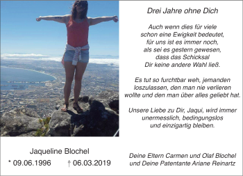 Traueranzeige von Jaqueline Blochel von Rheinische Post