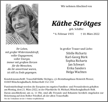 Traueranzeige von Käthe Strötges von Rheinische Post