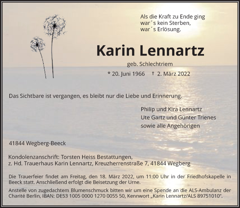  Traueranzeige für Karin Lennartz vom 12.03.2022 aus Rheinische Post