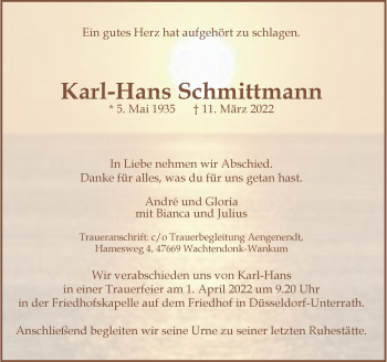 Traueranzeige von Karl-Hans Schmittmann von Rheinische Post