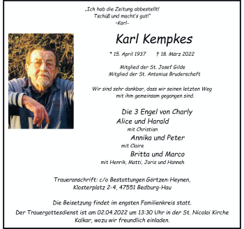 Traueranzeige von Karl Kempkes von Rheinische Post