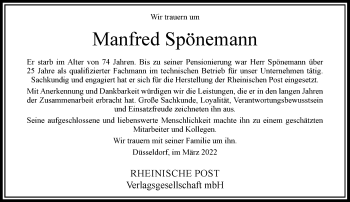 Traueranzeige von Manfred Spönemann von Rheinische Post