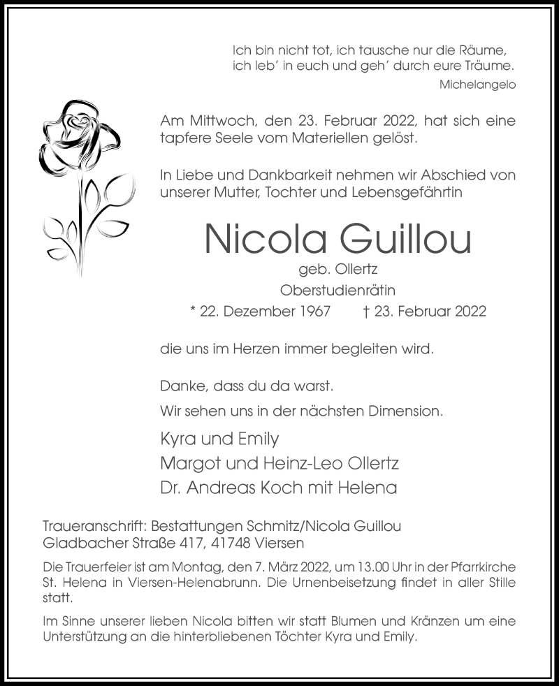  Traueranzeige für Nicola Guillou vom 02.03.2022 aus Rheinische Post