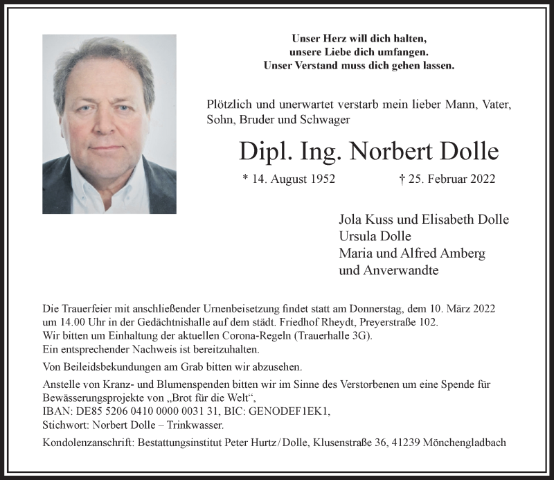  Traueranzeige für Norbert Dolle vom 05.03.2022 aus Rheinische Post