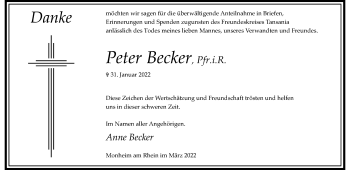 Traueranzeige von Peter Becker von Rheinische Post