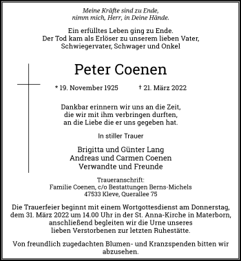 Traueranzeige von Peter Coenen von Rheinische Post