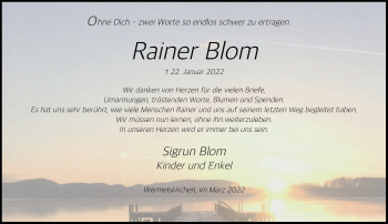 Traueranzeige von Rainer Blom von Rheinische Post