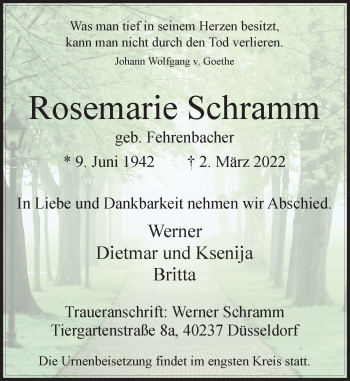 Traueranzeige von Rosemarie Schramm von Rheinische Post