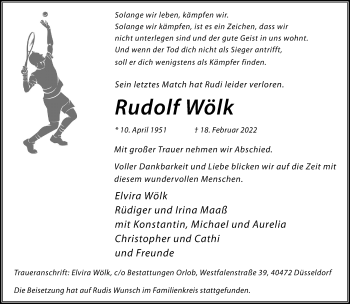 Traueranzeige von Rudolf Wölk von Rheinische Post