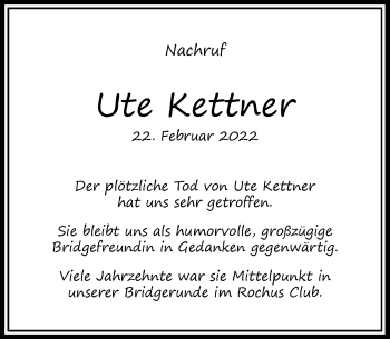 Traueranzeige von Ute Kettner von Rheinische Post