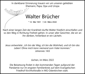 Traueranzeige von Walter Brücher von Rheinische Post