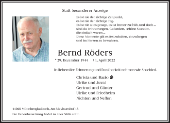 Traueranzeige von Bernd Röders von Rheinische Post
