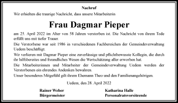 Traueranzeige von Dagmar Pieper von Rheinische Post