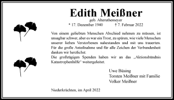 Traueranzeige von Edith Meißner von Rheinische Post
