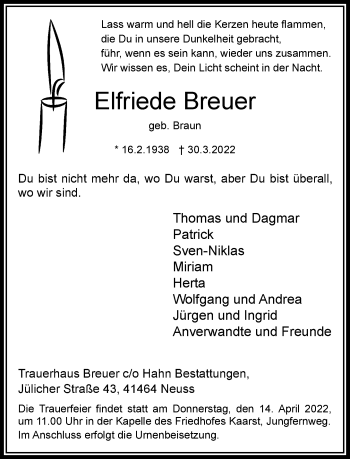 Traueranzeige von Elfriede Breuer von Rheinische Post