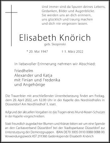 Traueranzeige von Elisabeth Knörich von Rheinische Post