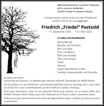 Traueranzeige von Friedrich Paetzold von Rheinische Post