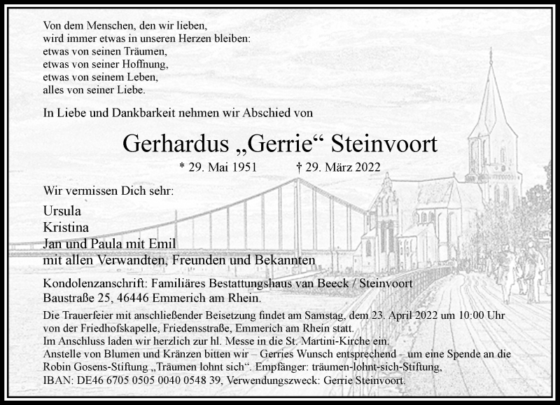  Traueranzeige für Gerhardus Steinvoort vom 16.04.2022 aus Rheinische Post