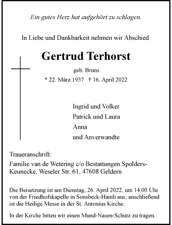 Traueranzeige von Gertrud Terhorst von Rheinische Post