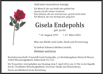 Traueranzeige von Gisela Endepohls von Rheinische Post