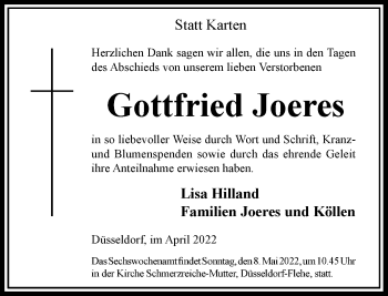 Traueranzeige von Gottfried Joeres von Rheinische Post