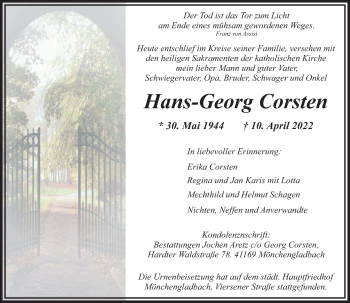 Traueranzeige von Hans-Georg Corsten von Rheinische Post