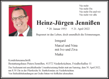 Traueranzeige von Heinz-Jürgen Jennißen von Rheinische Post