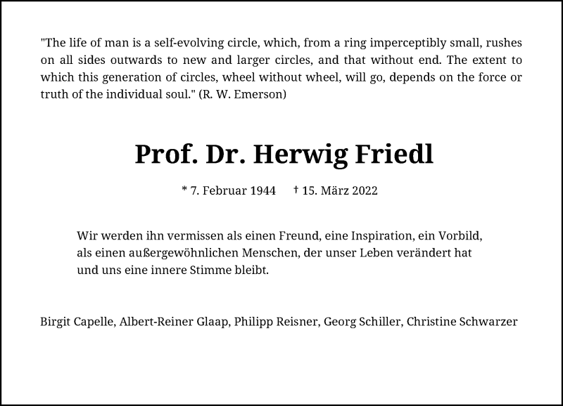  Traueranzeige für Herwig Friedl vom 01.04.2022 aus Rheinische Post