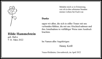 Traueranzeige von Hilde Hammelstein von Rheinische Post