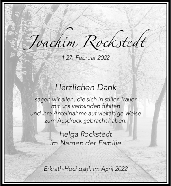 Traueranzeige von Joachim Rockstedt von Rheinische Post