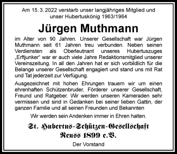 Traueranzeige von Jürgen Muthmann von Rheinische Post