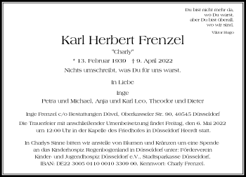 Traueranzeige von Karl Herbert Frenzel von Rheinische Post