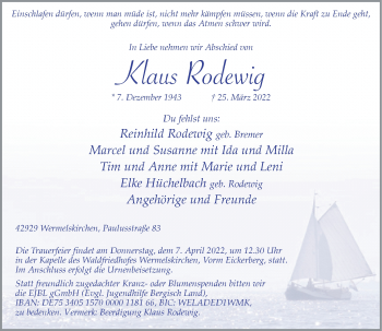 Traueranzeige von Klaus Rodewig von Rheinische Post