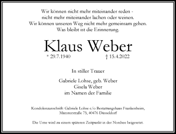 Traueranzeige von Klaus Weber von Rheinische Post