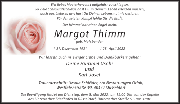 Traueranzeige von Margot Thimm von Rheinische Post