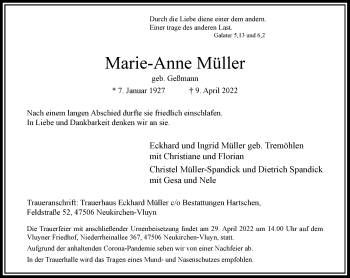 Traueranzeige von Marie-Anne Müller von Rheinische Post