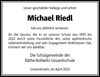 Traueranzeige von Michael Riedl von Rheinische Post