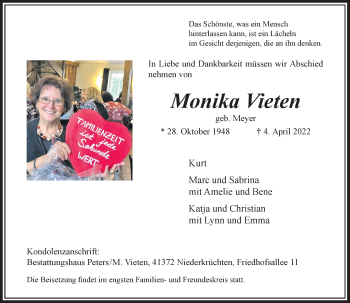 Traueranzeige von Monika Vieten von Rheinische Post