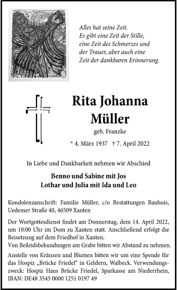 Traueranzeige von Rita Johanna Müller von Rheinische Post